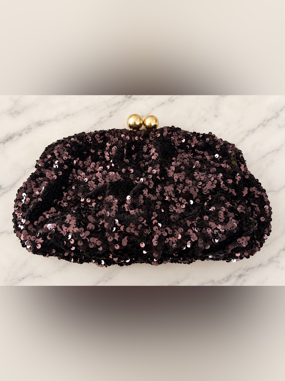 Zara Plum Sequin Clutch with Gold Kiss-Lock